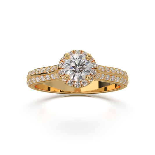 1.20 ct Moissanite Round Cut Under Halo Engagement Ring in 14k Yellow Gold