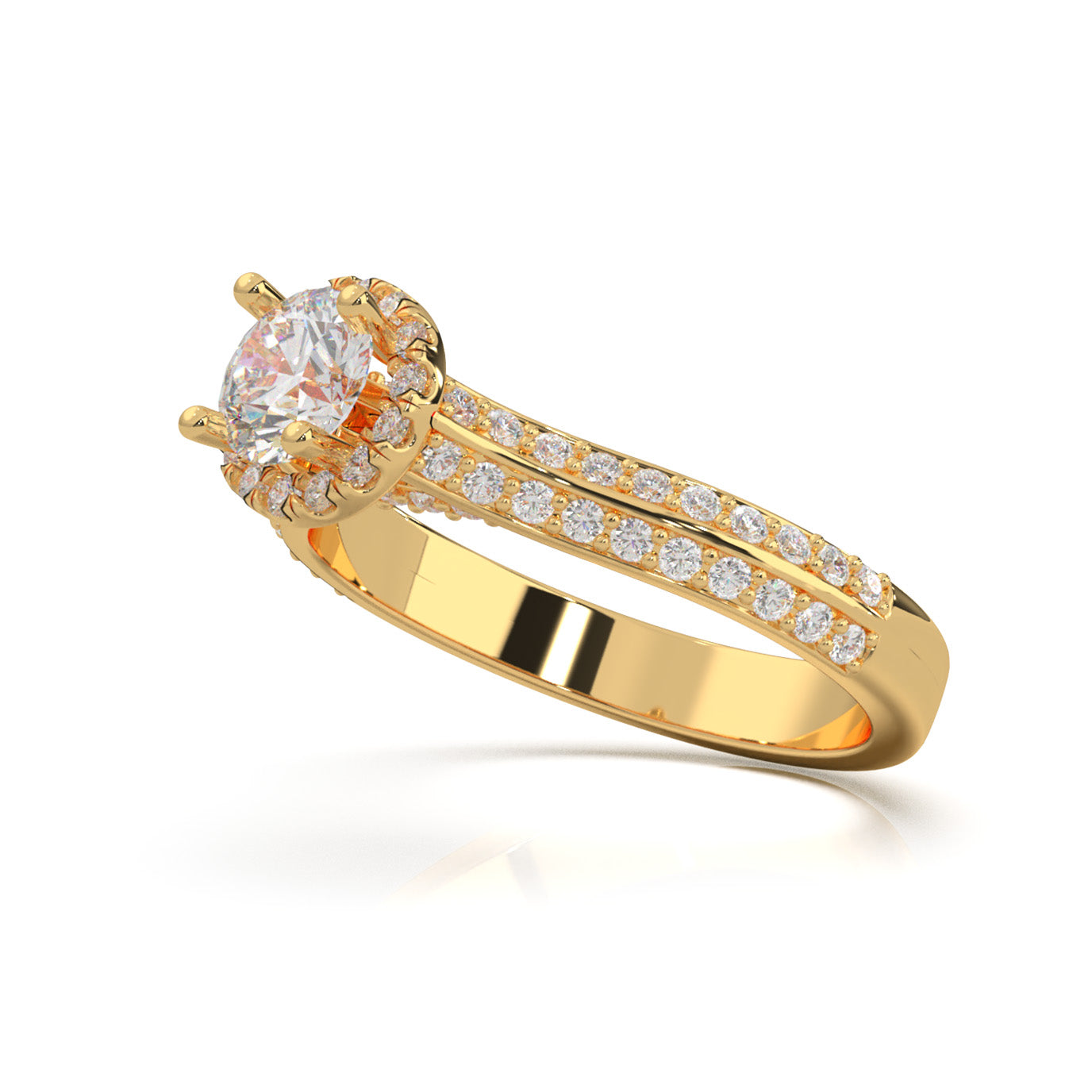 1.20 ct Natural Diamond Round Cut Under Halo Engagement Ring in 10k Yellow Gold