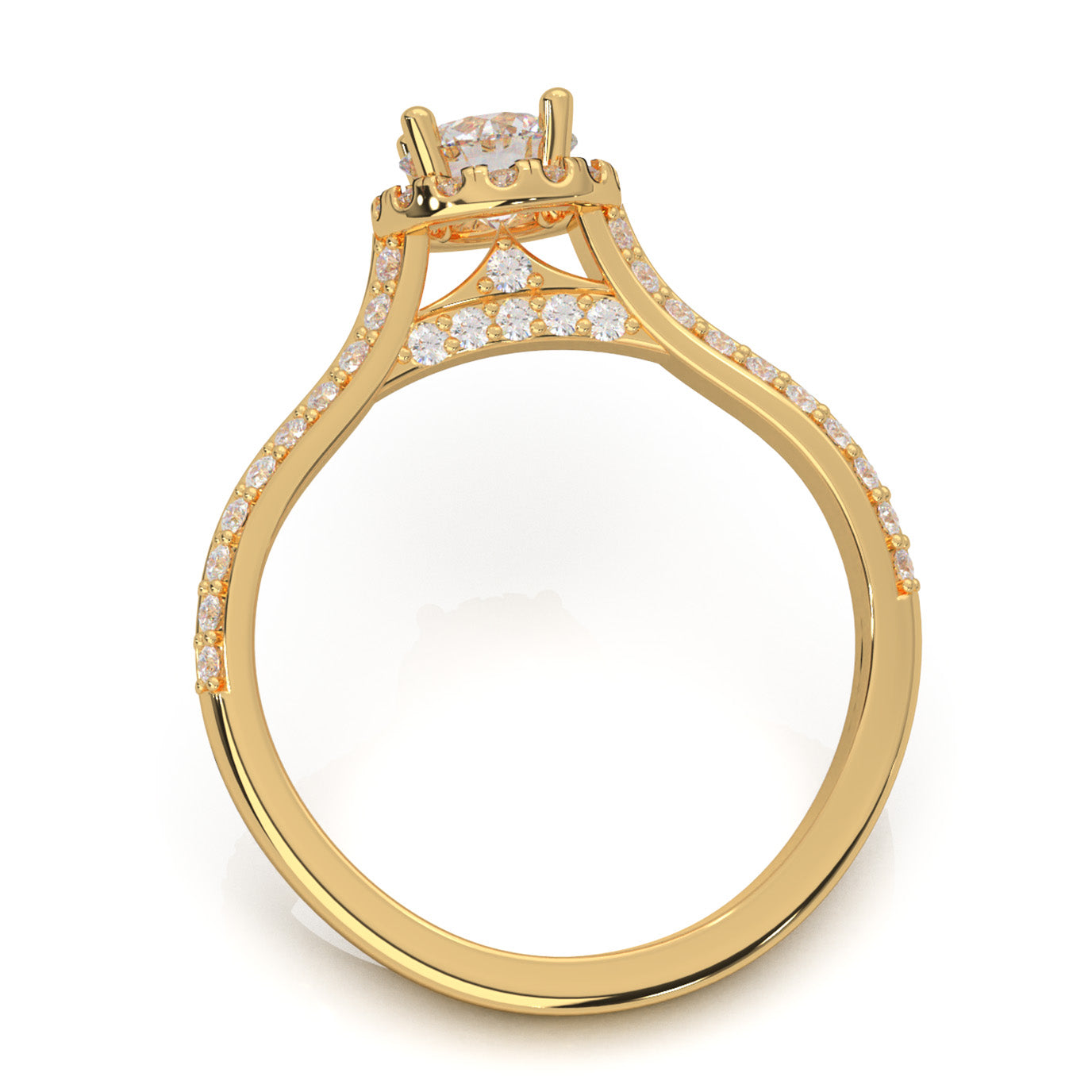 1.20 ct Lab Grown Diamond Round Cut Under Halo Engagement Ring in 14k Yellow Gold