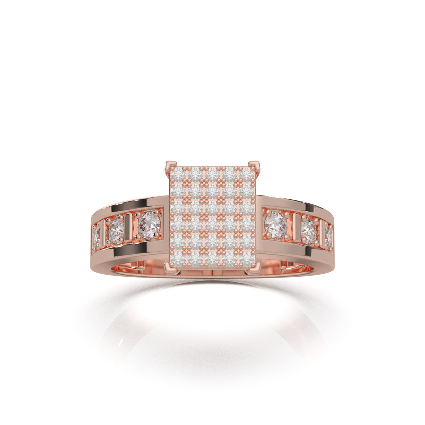 0.60 ct Natural Diamond Mens Pave Square Center Ring in 10k Rose Gold