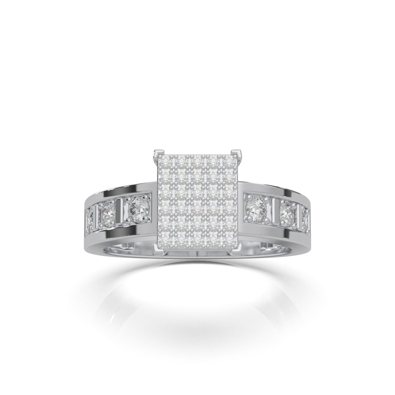 0.60 ct Lab Grown Diamond Mens Pave Square Center Ring in 14k White Gold