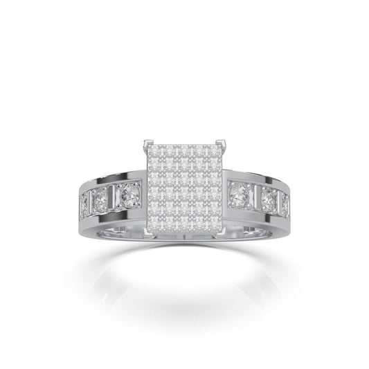0.60 ct Lab Grown Diamond Mens Pave Square Center Ring in 14k White Gold