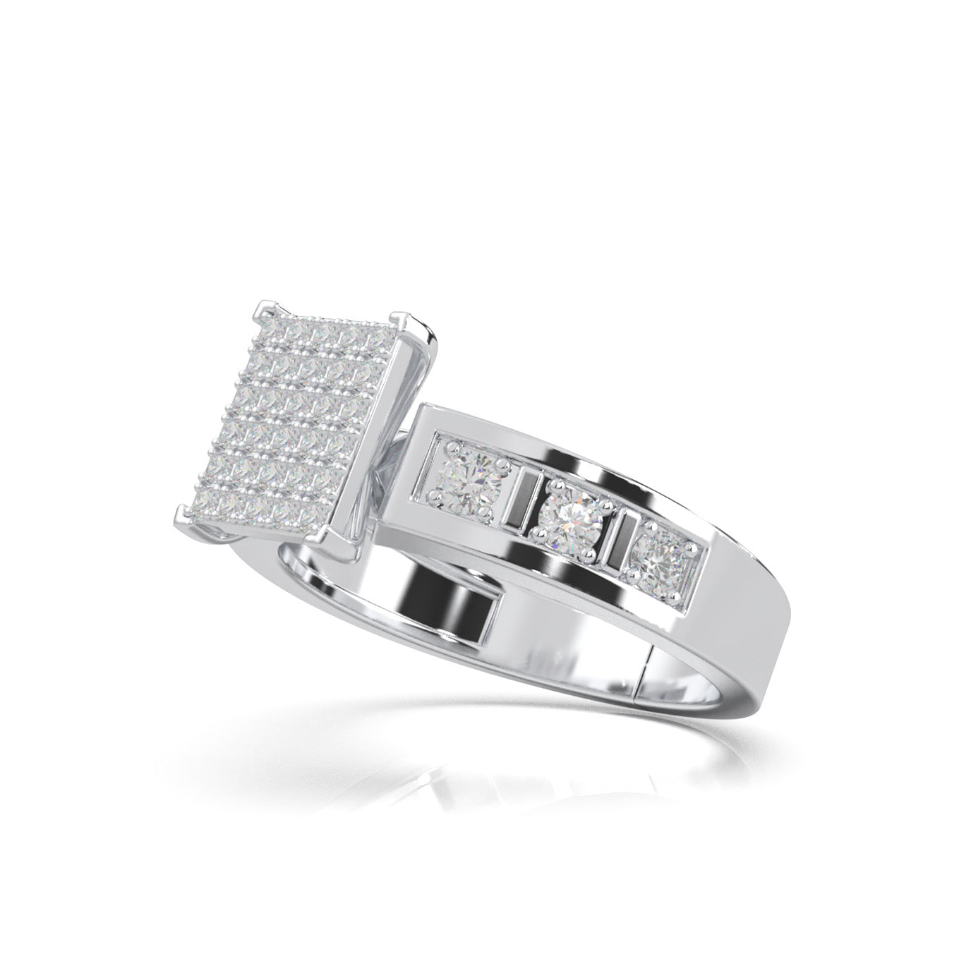 0.60 ct Lab Grown Diamond Mens Pave Square Center Ring in 14k White Gold