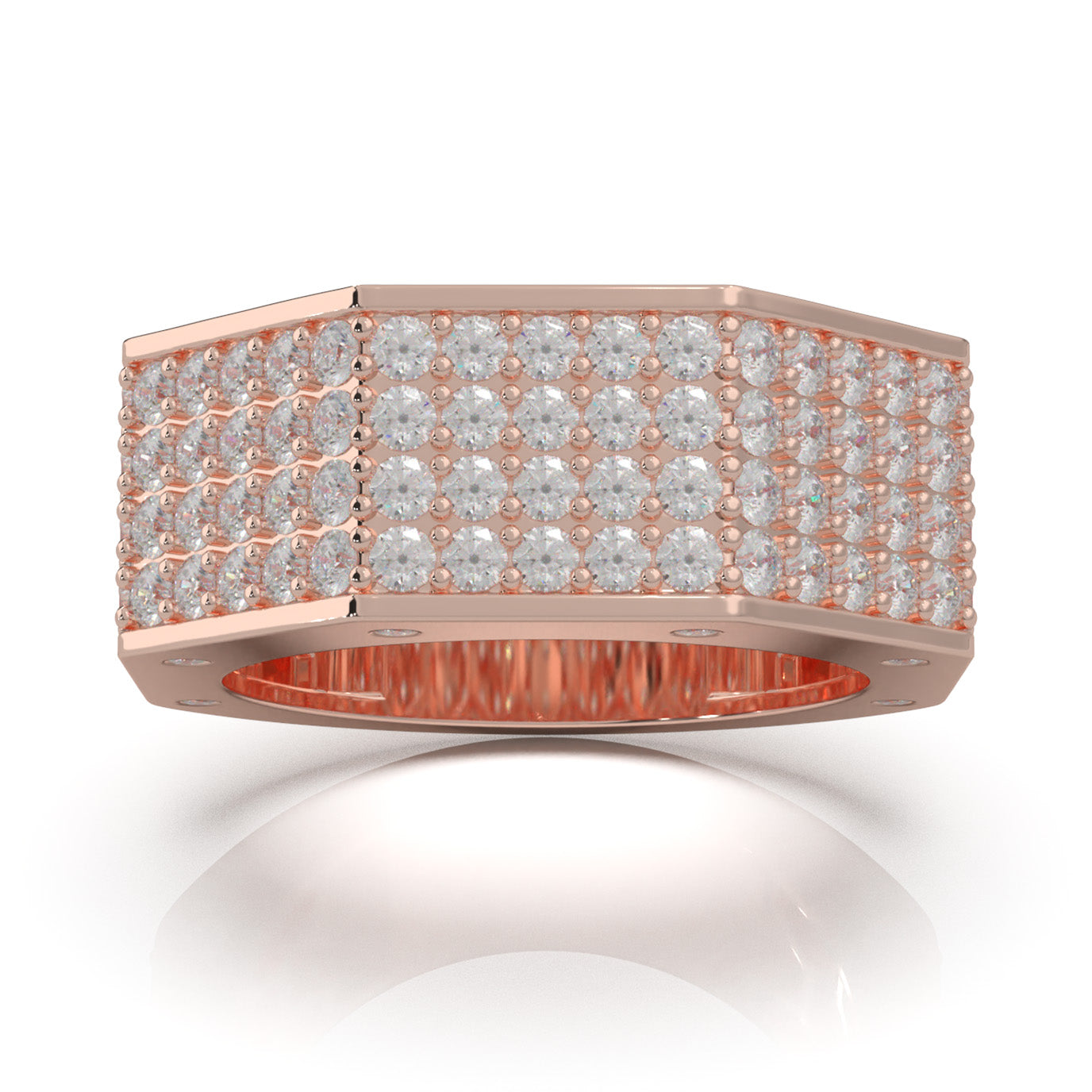 3.40 ct Moissanite Angled Mens Wedding Band in 14k Rose Gold