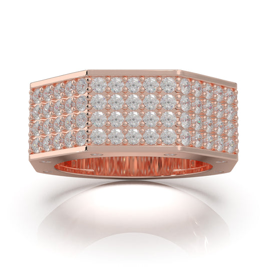 3.40 ct Moissanite Angled Mens Wedding Band in 10k Rose Gold