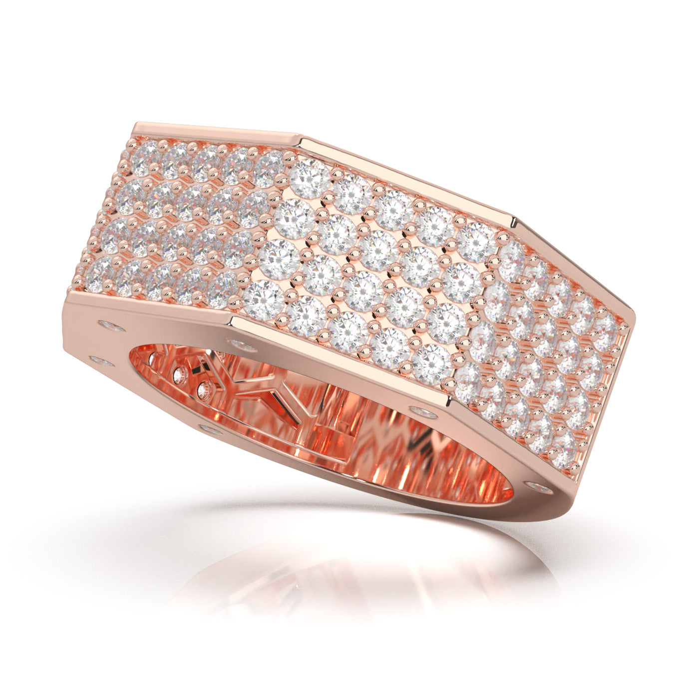 3.40 ct Moissanite Angled Mens Wedding Band in 14k Rose Gold