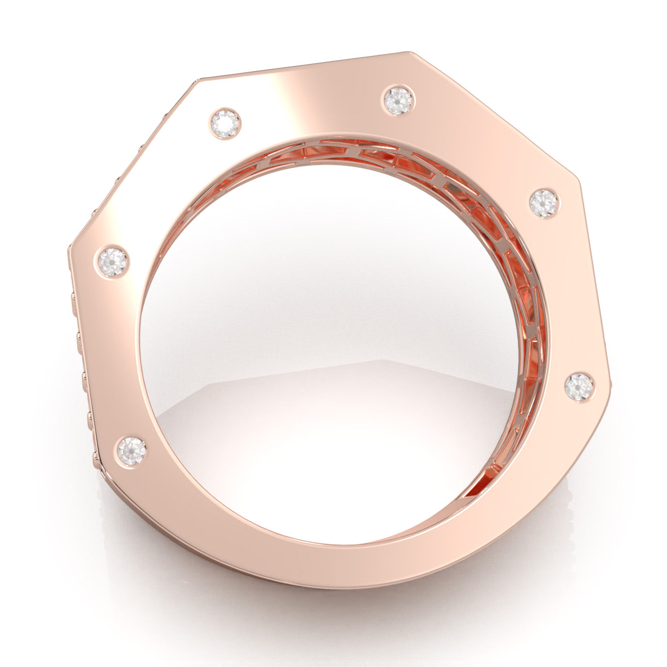 3.40 ct Moissanite Angled Mens Wedding Band in 14k Rose Gold