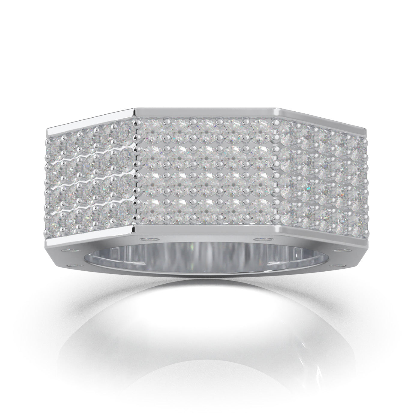 3.40 ct Moissanite Angled Mens Wedding Band in 10k White Gold