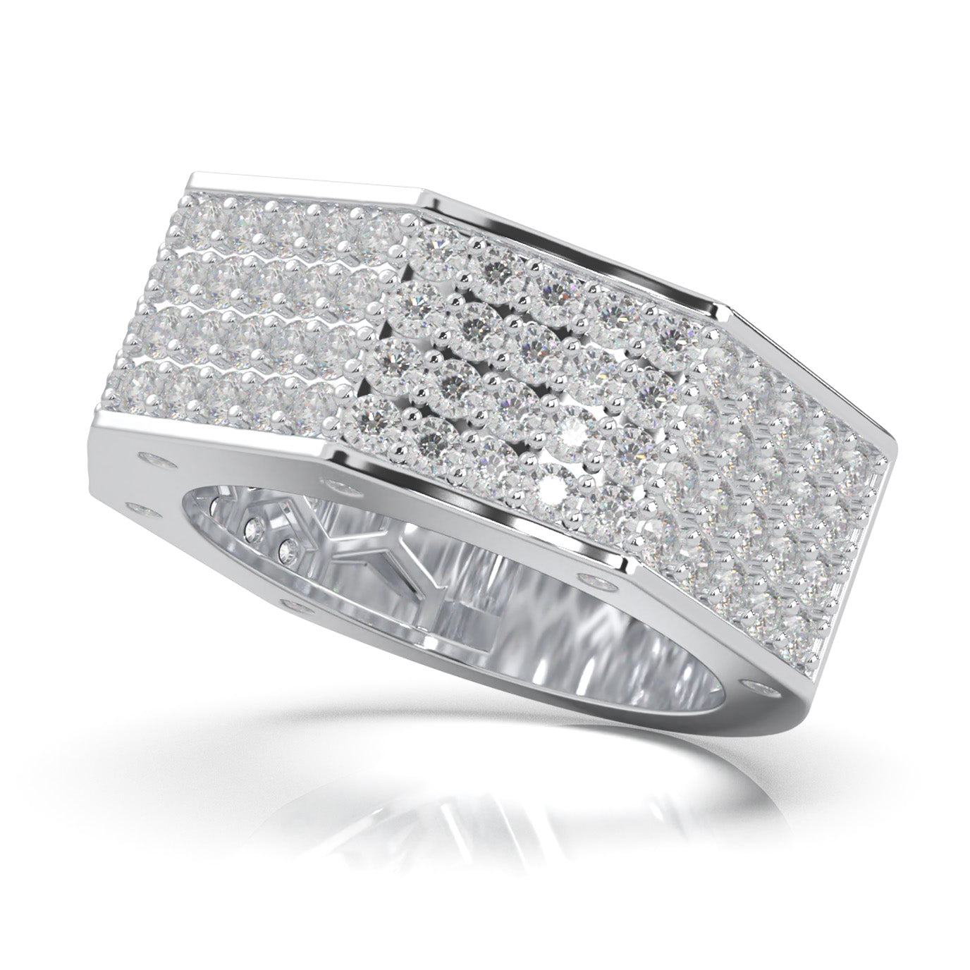 3.40 ct Lab Grown Diamond Angled Mens Wedding Band in 14k White Gold