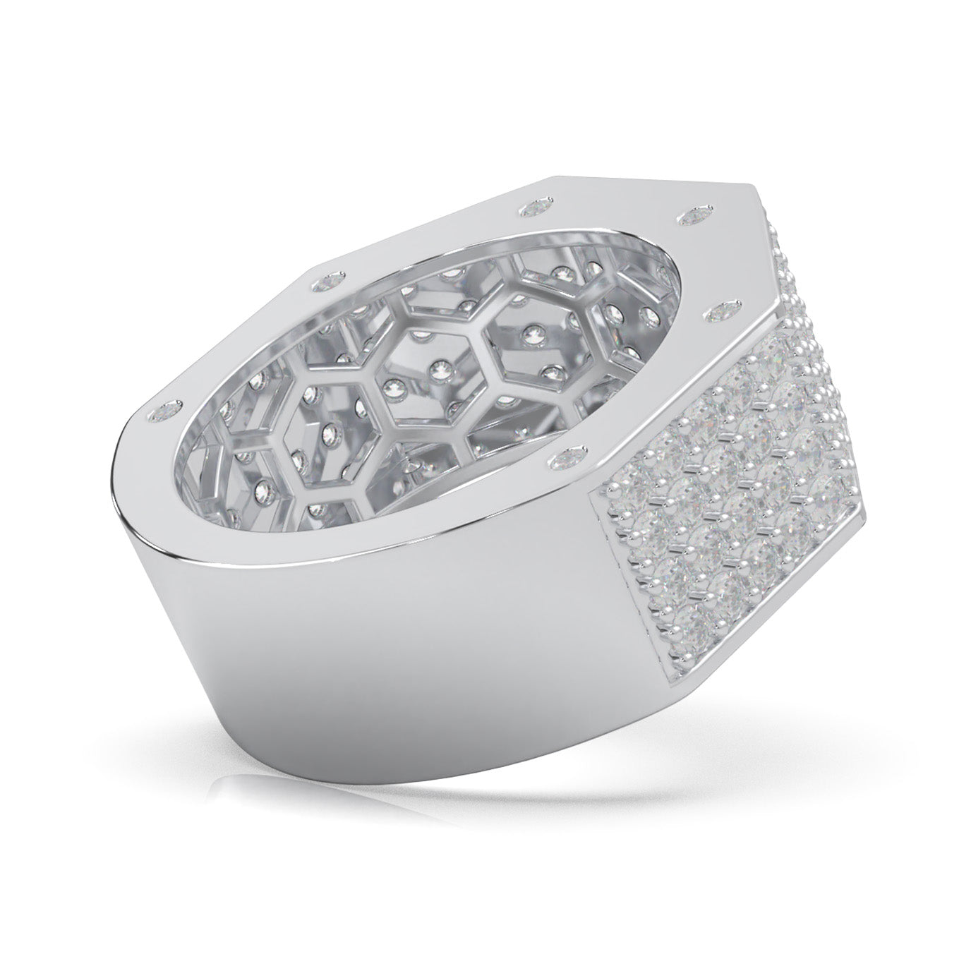 3.40 ct Lab Grown Diamond Angled Mens Wedding Band in 14k White Gold