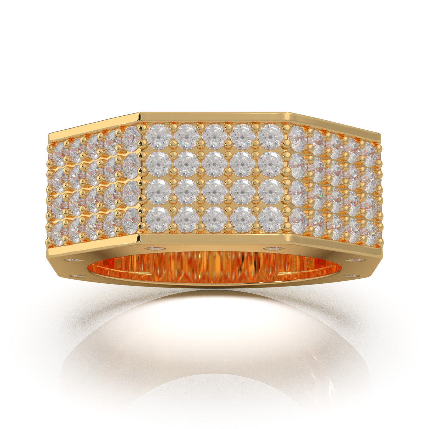 3.40 ct Moissanite Angled Mens Wedding Band in 14k Yellow Gold