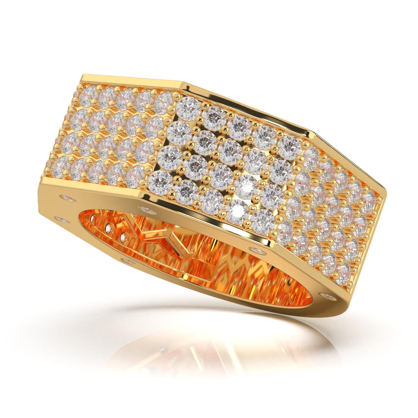 3.40 ct Natural Diamond Angled Mens Wedding Band in 10k Yellow Gold