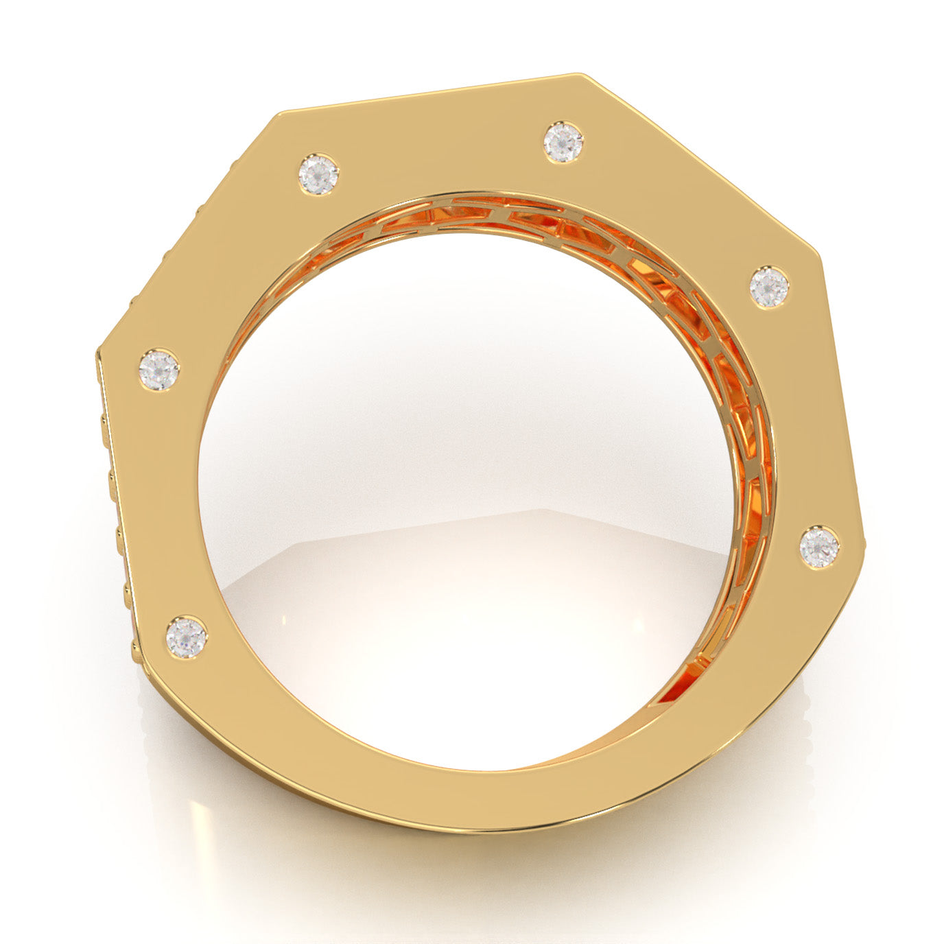 3.40 ct Moissanite Angled Mens Wedding Band in 14k Yellow Gold