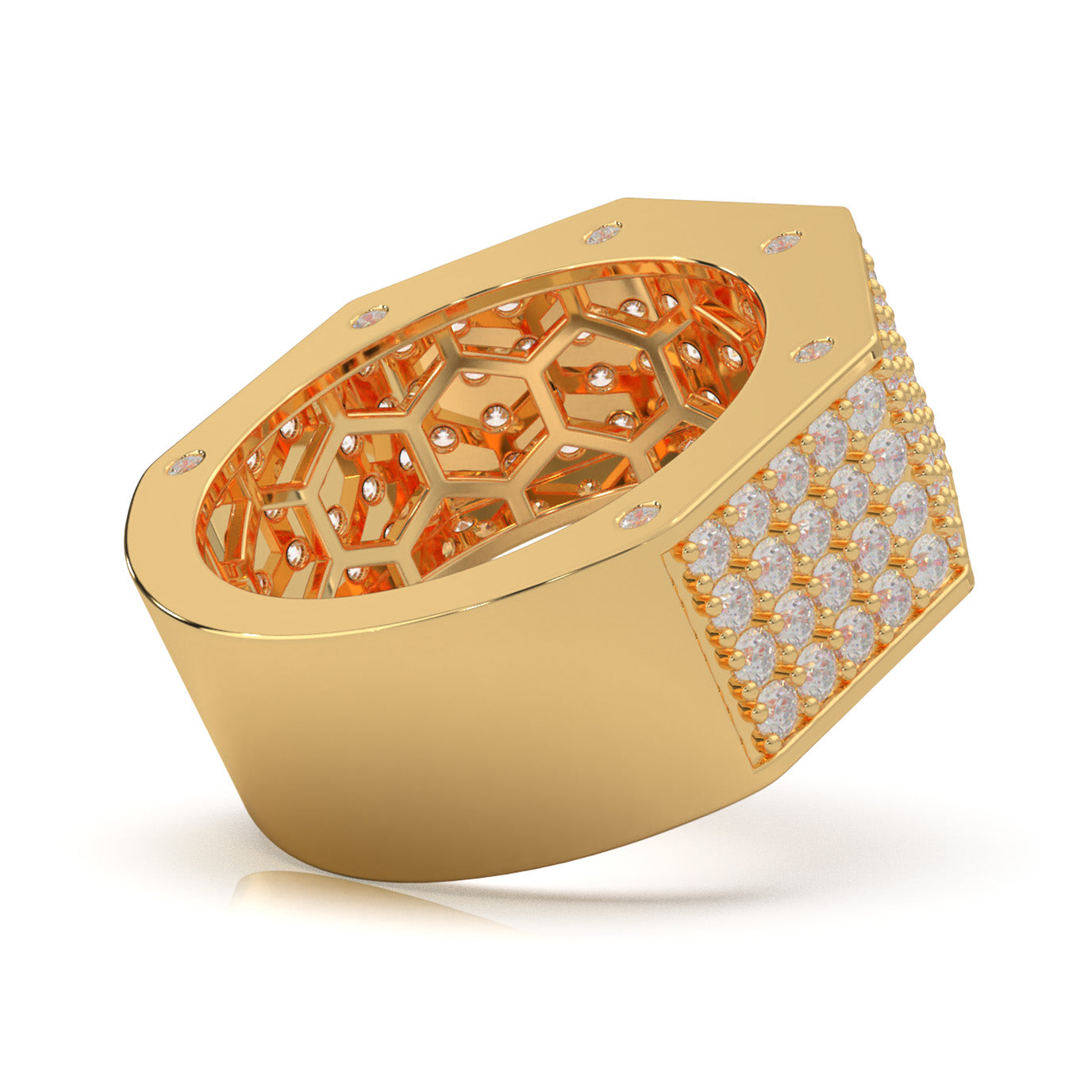 3.40 ct Moissanite Angled Mens Wedding Band in 14k Yellow Gold