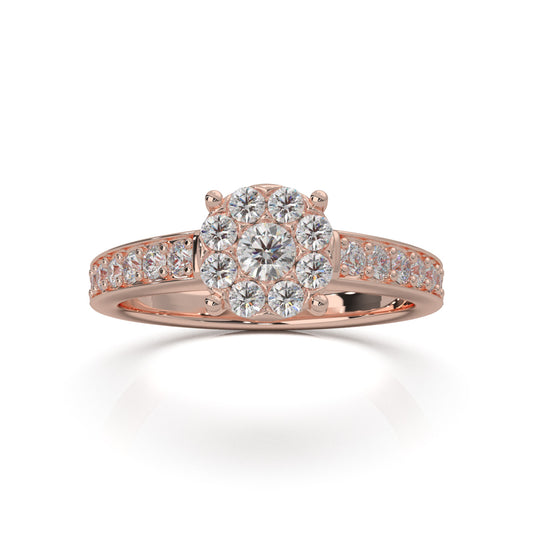 0.85 ct Lab Grown Diamond Round Halo Engagement Ring in 14k Rose Gold