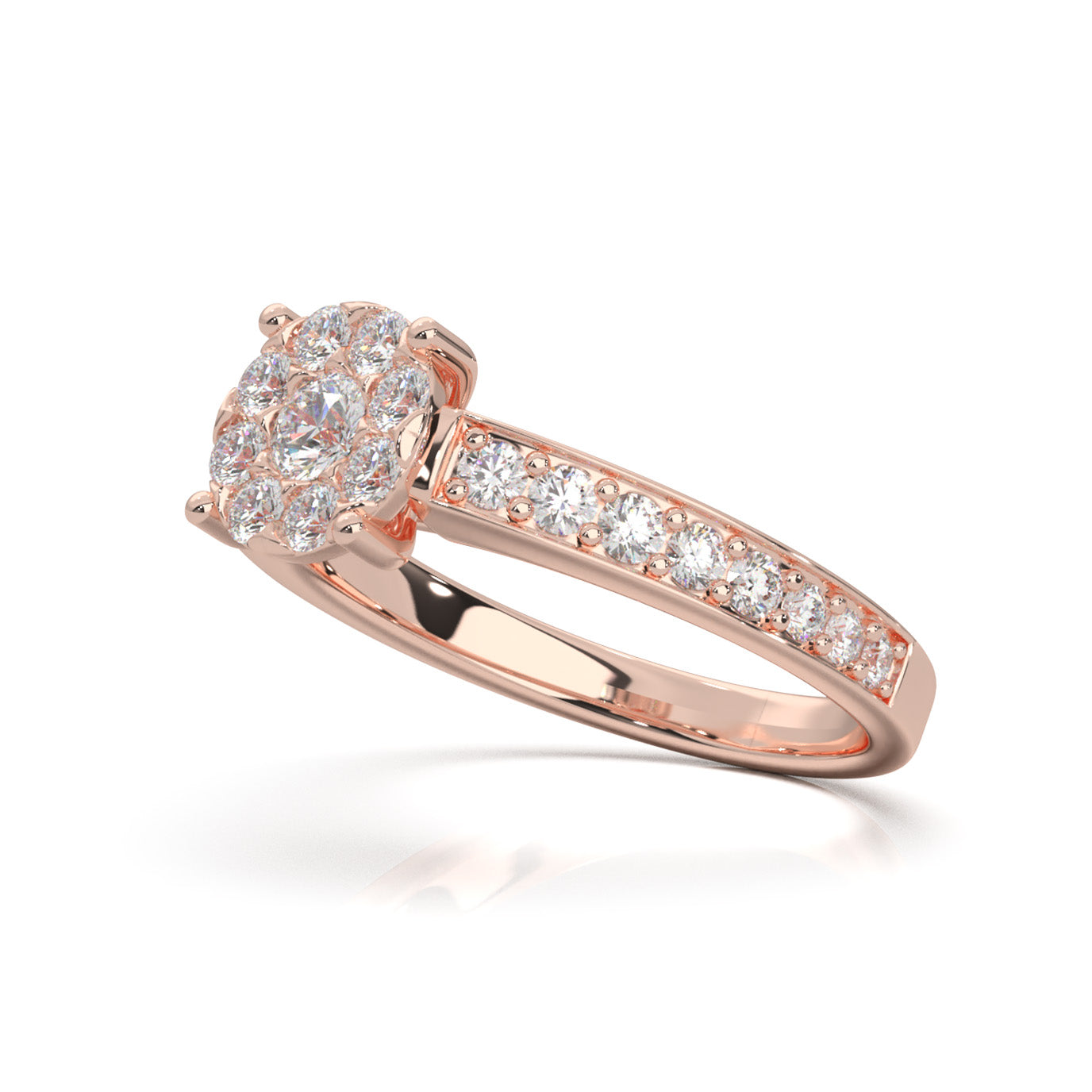0.85 ct Moissanite Round Halo Engagement Ring in 10k Rose Gold