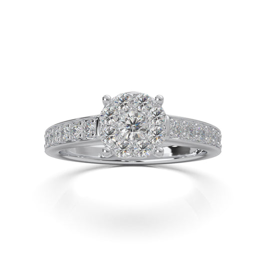 0.85 ct Moissanite Round Halo Engagement Ring in 10k White Gold