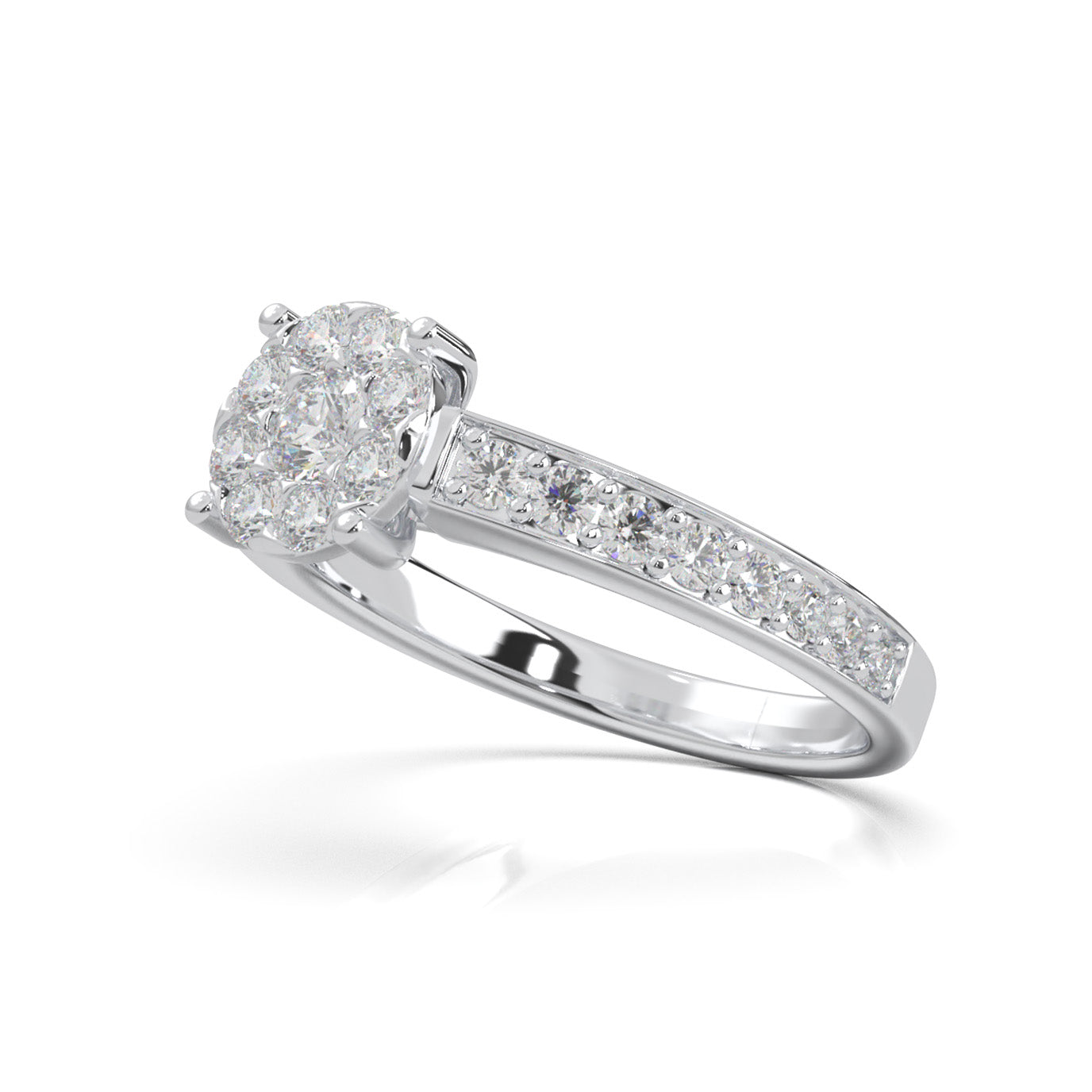 0.85 ct Natural Diamond Round Halo Engagement Ring in 14k White Gold