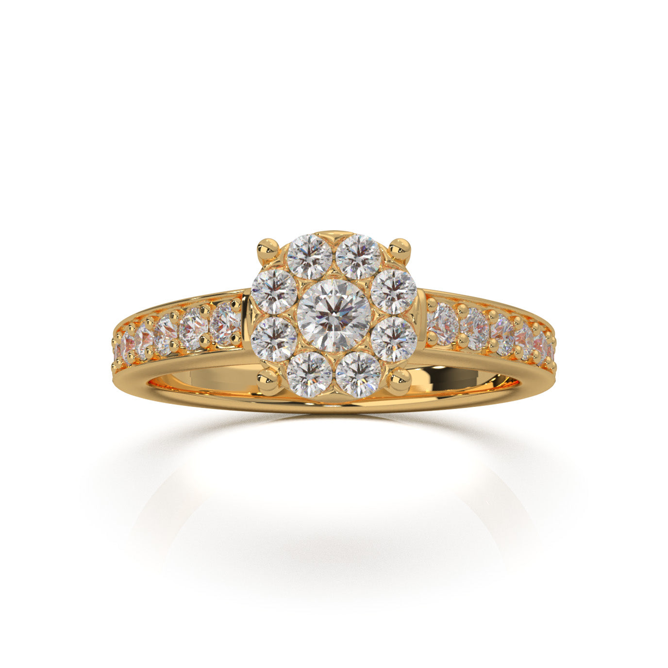 0.85 ct Moissanite Round Halo Engagement Ring in 14k Yellow Gold