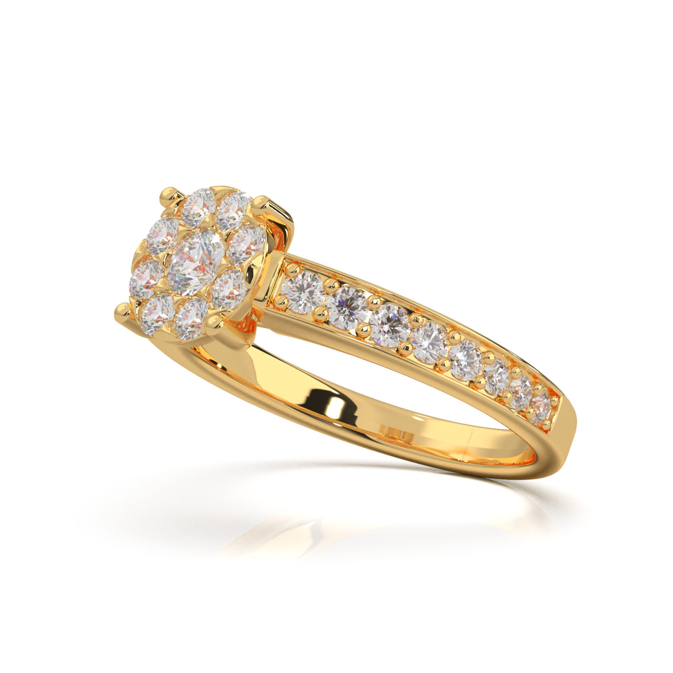 0.85 ct Moissanite Round Halo Engagement Ring in 10k Yellow Gold