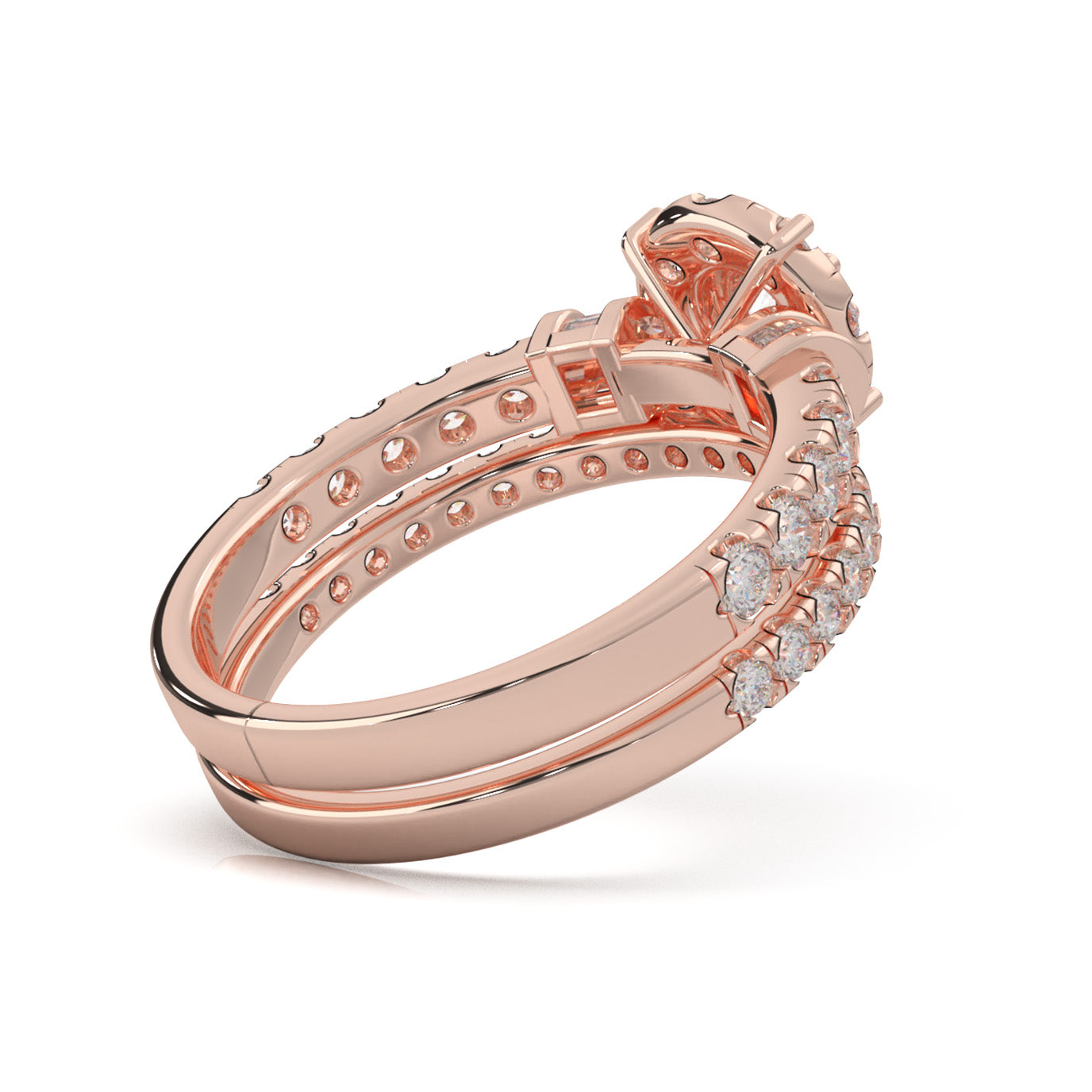 1.40 ct Natural Diamond Round Halo Baguette Accent Engagement Set in 14k Rose Gold