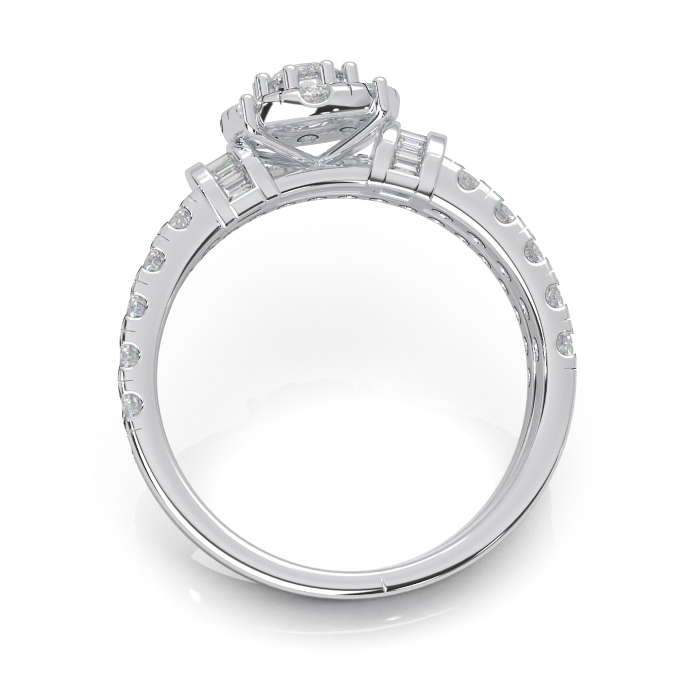 1.40 ct Moissanite Round Halo Baguette Accent Engagement Set in 10k White Gold