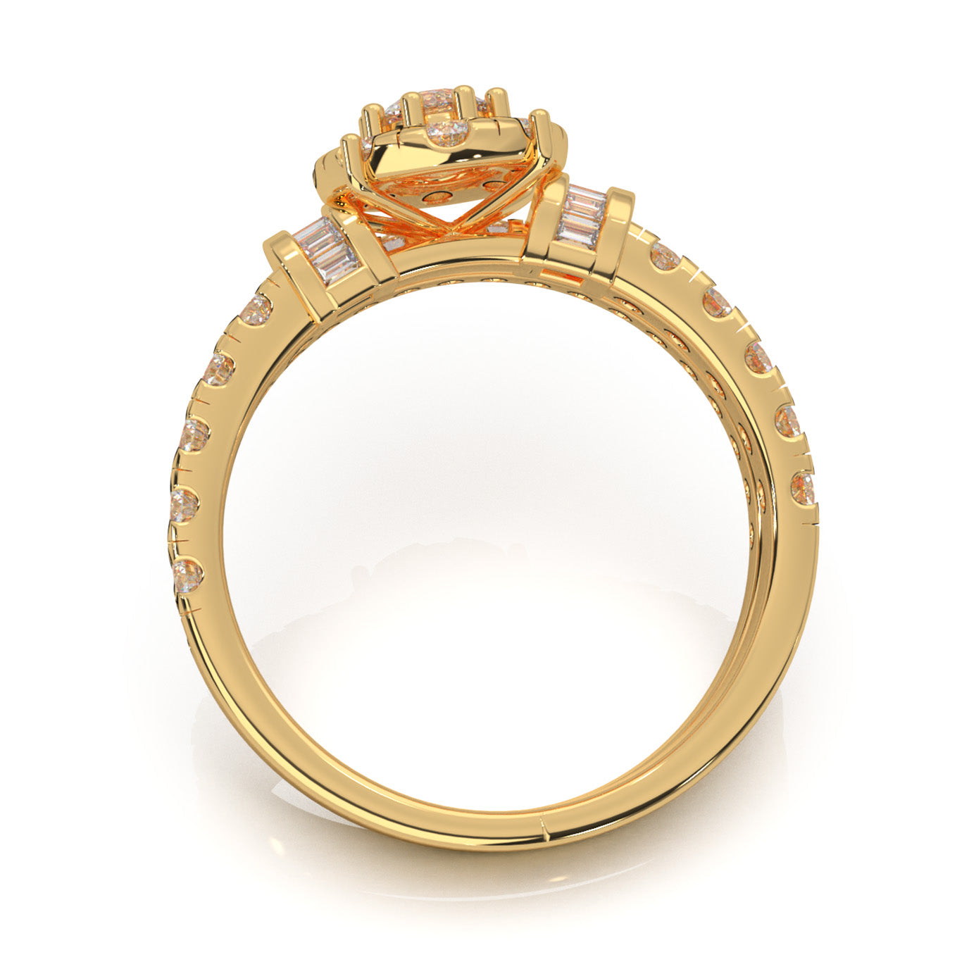 1.40 ct Natural Diamond Round Halo Baguette Accent Engagement Set in 10k Yellow Gold