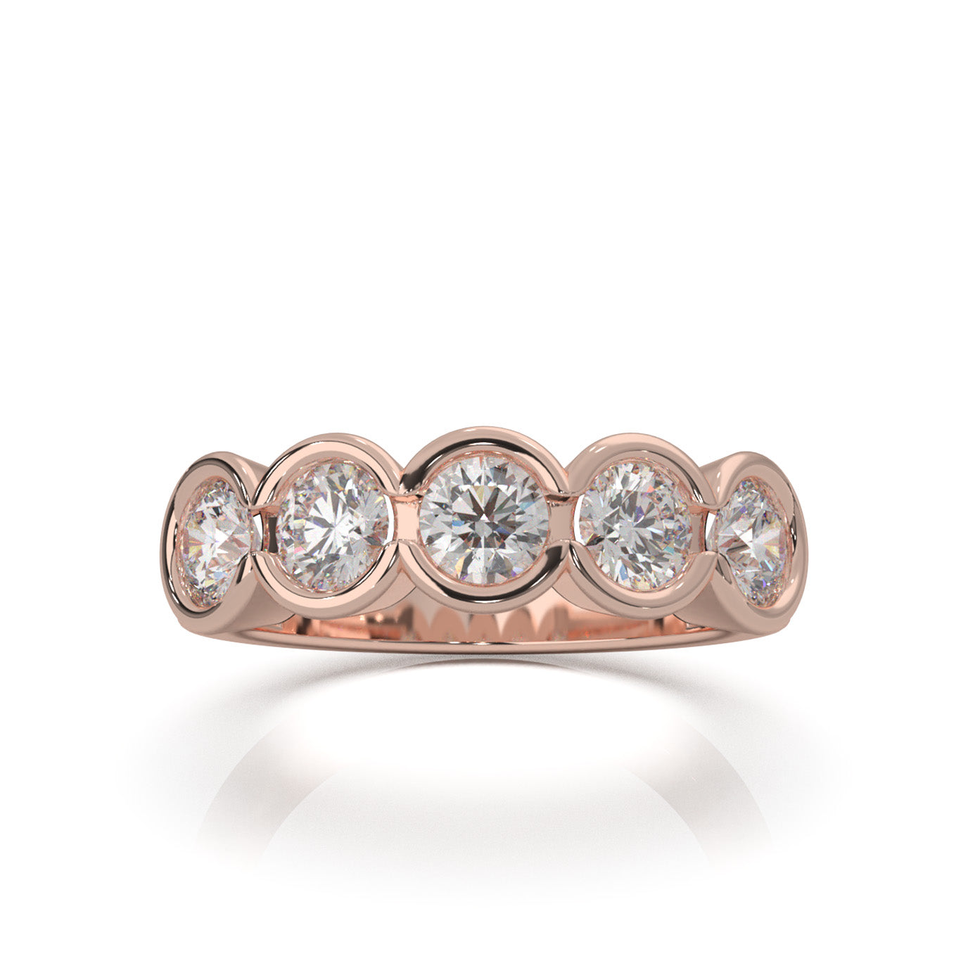 1.40 ct Moissanite Round Cut Bezel Wedding Band in 10k Rose Gold