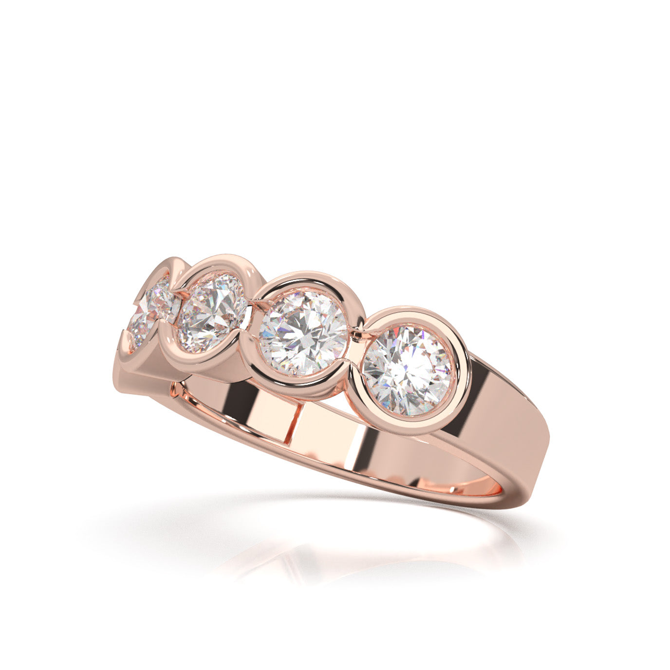 1.40 ct Moissanite Round Cut Bezel Wedding Band in 14k Rose Gold