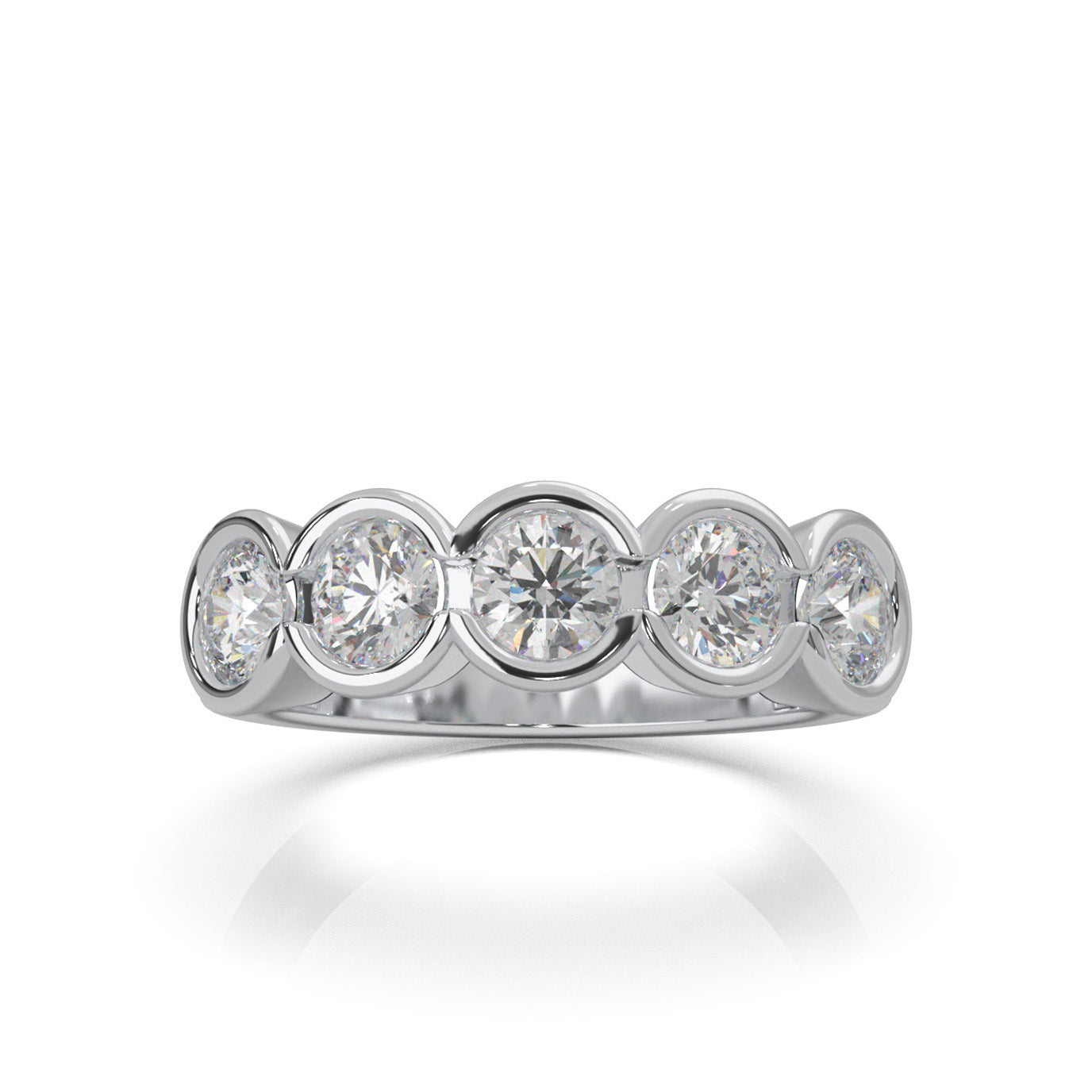1.40 ct Moissanite Round Cut Bezel Wedding Band in 14k White Gold
