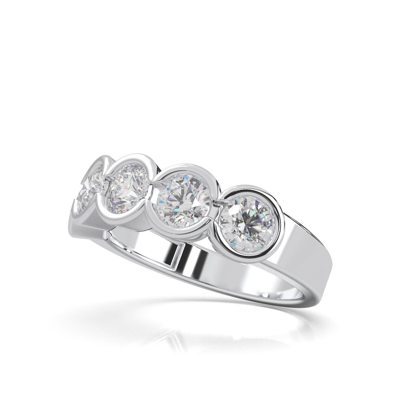 1.40 ct Moissanite Round Cut Bezel Wedding Band in 10k White Gold