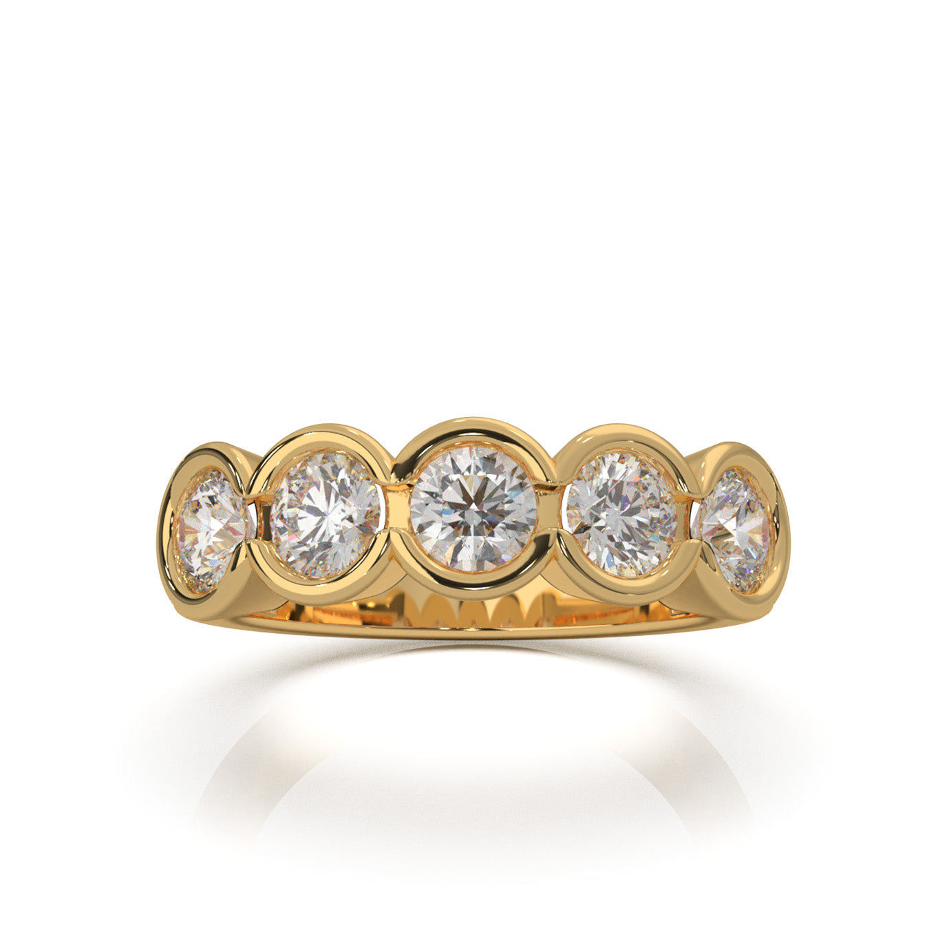 1.40 ct Moissanite Round Cut Bezel Wedding Band in 10k Yellow Gold