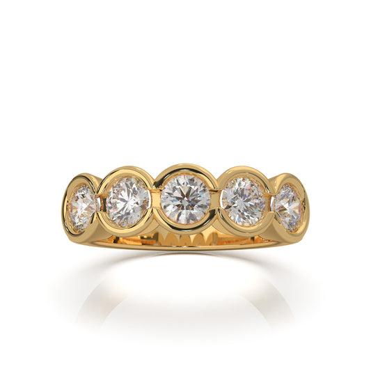 1.40 ct Moissanite Round Cut Bezel Wedding Band in 14k Yellow Gold
