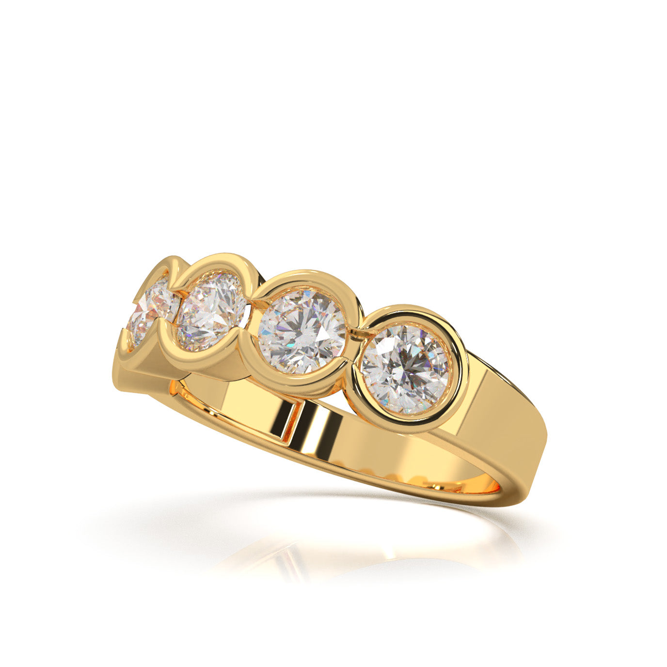 1.40 ct Moissanite Round Cut Bezel Wedding Band in 14k Yellow Gold
