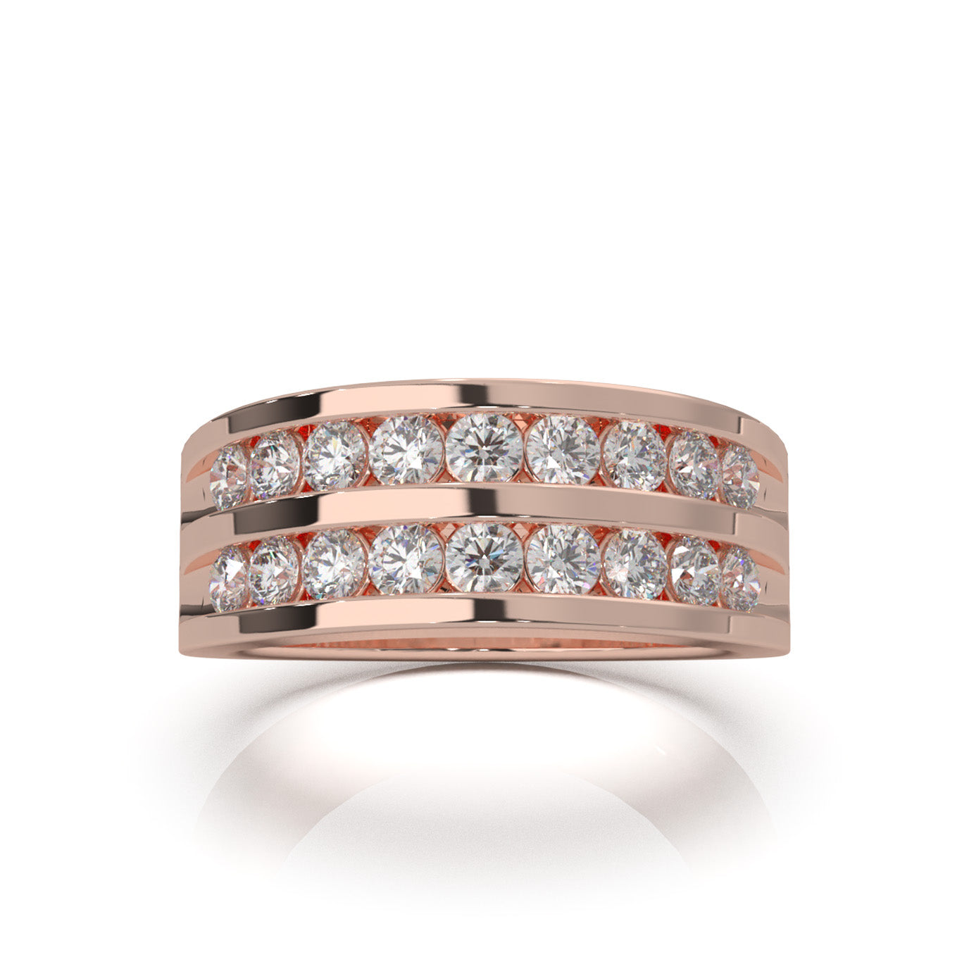 1.20 ct Natural Diamond 2 Row Round Cut Channel Wedding Band in 14k Rose Gold