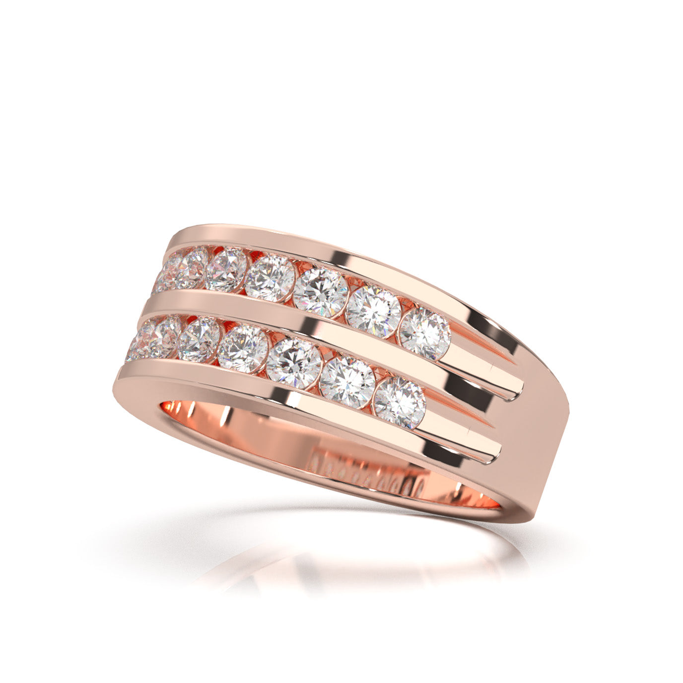 1.20 ct Natural Diamond 2 Row Round Cut Channel Wedding Band in 14k Rose Gold