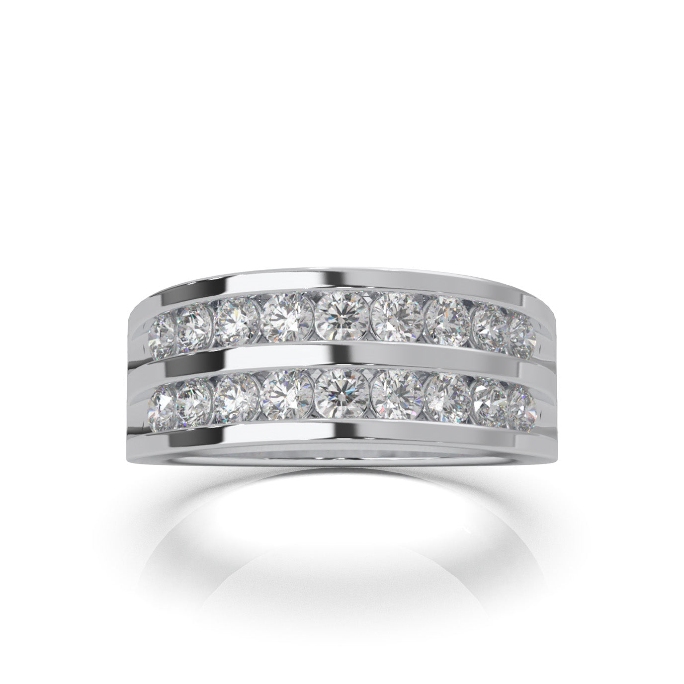 1.20 ct Moissanite 2 Row Round Cut Channel Wedding Band in 10k White Gold