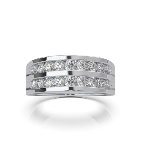 1.20 ct Moissanite 2 Row Round Cut Channel Wedding Band in 14k White Gold