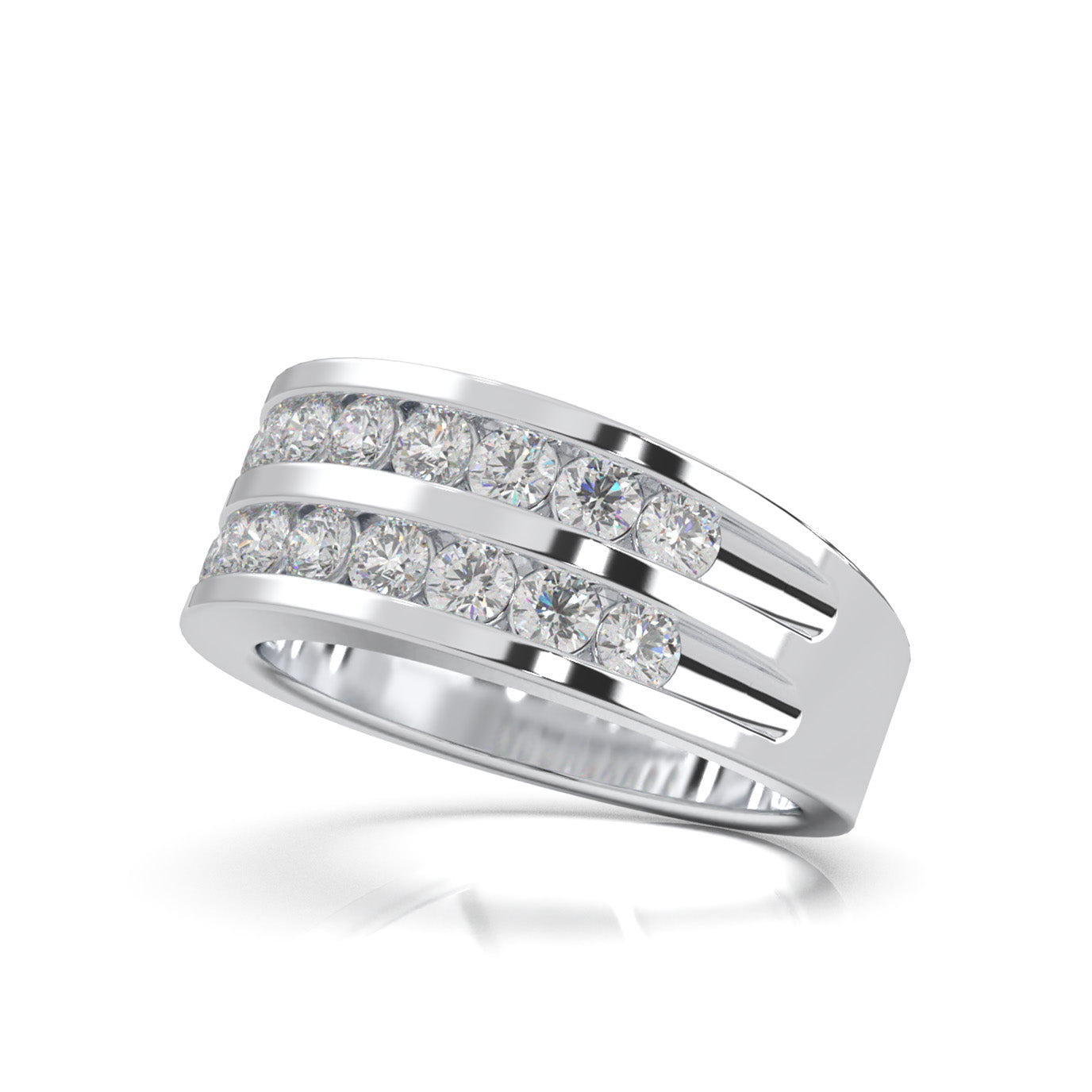 1.20 ct Natural Diamond 2 Row Round Cut Channel Wedding Band in 14k White Gold