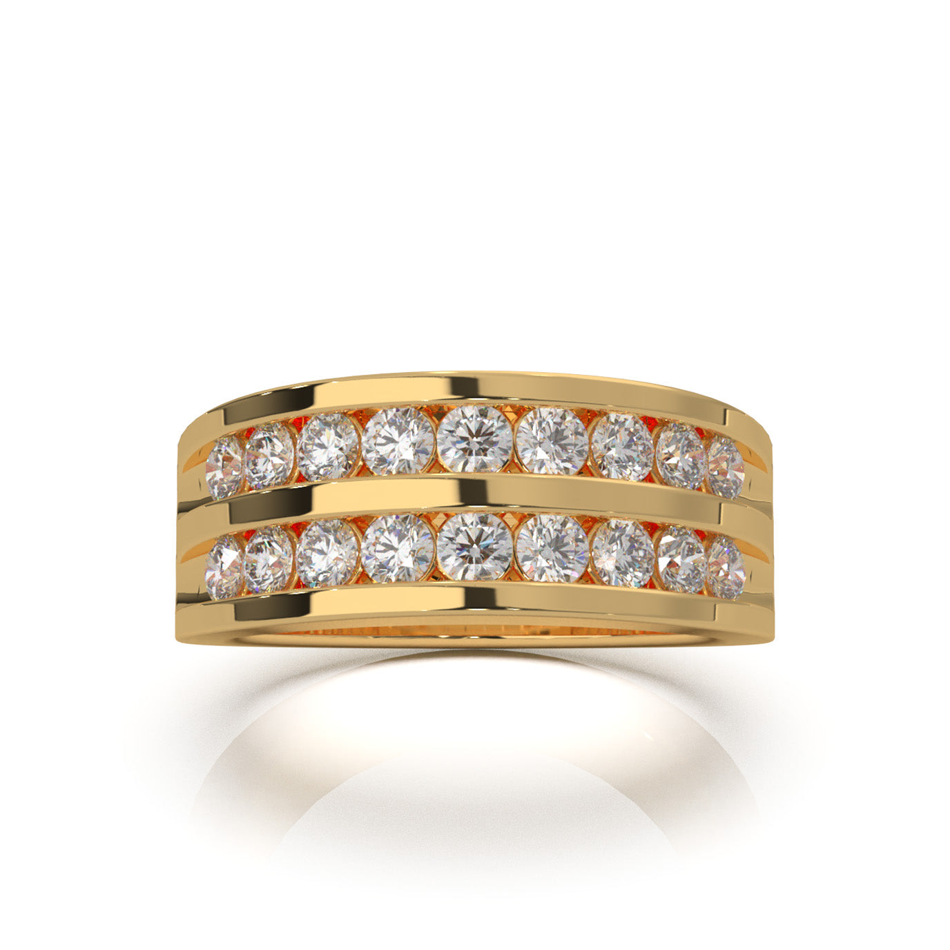 1.20 ct Moissanite 2 Row Round Cut Channel Wedding Band in 10k Yellow Gold