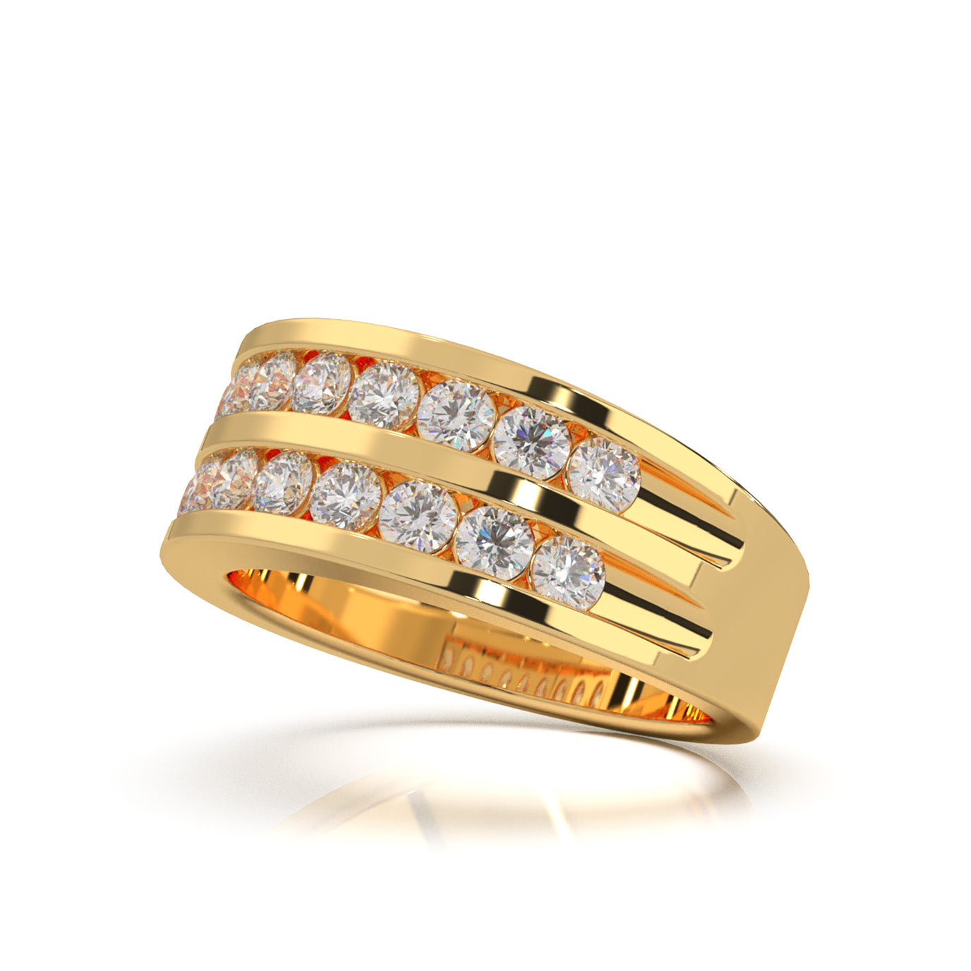 1.20 ct Lab Grown Diamond 2 Row Round Cut Channel Wedding Band in 14k Yellow Gold
