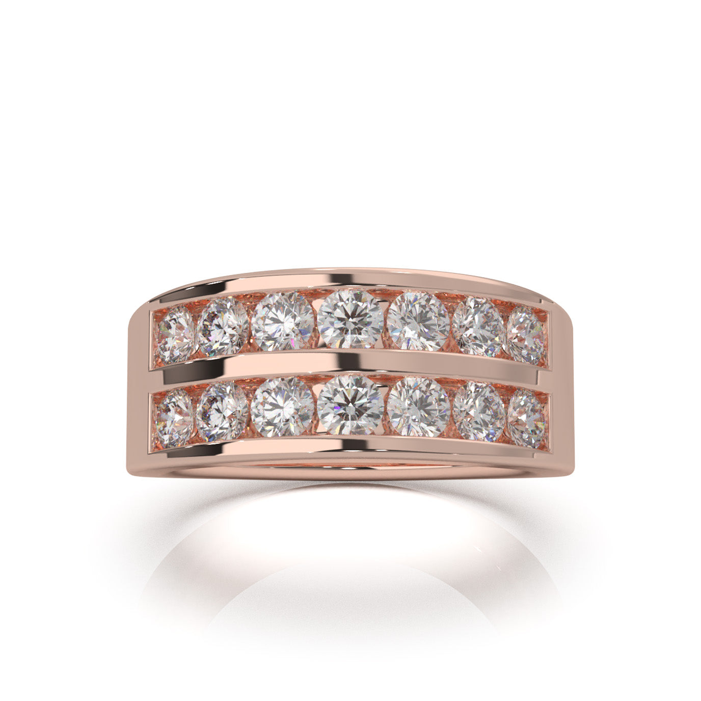 1.60 ct Moissanite 2 Row Round Cut Channel Wedding Band in 14k Rose Gold