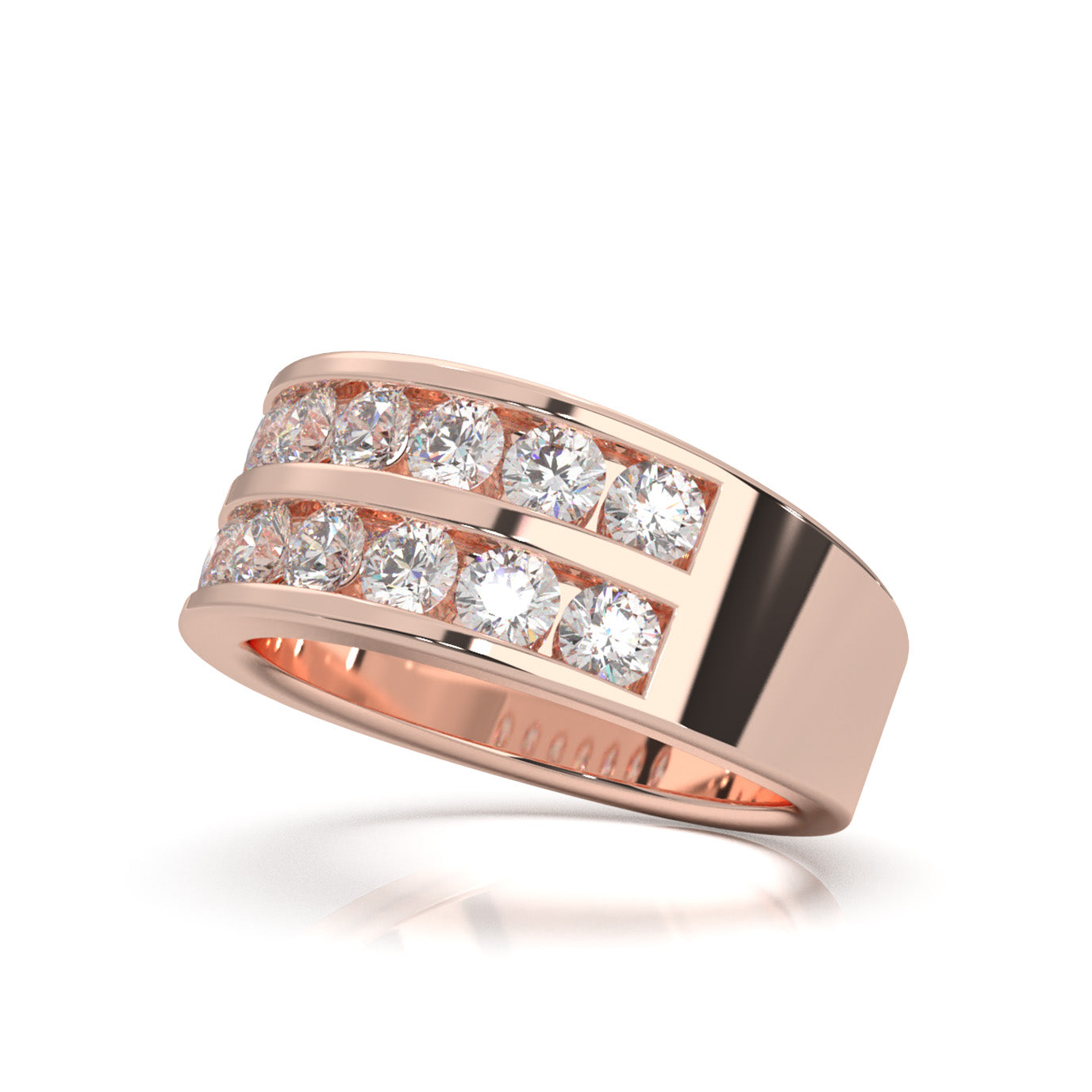 1.60 ct Natural Diamond 2 Row Round Cut Channel Wedding Band in 10k Rose Gold