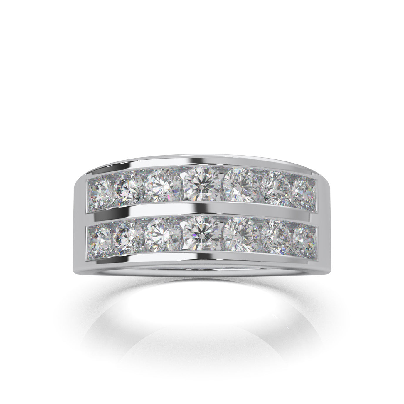 1.60 ct Moissanite 2 Row Round Cut Channel Wedding Band in 10k White Gold