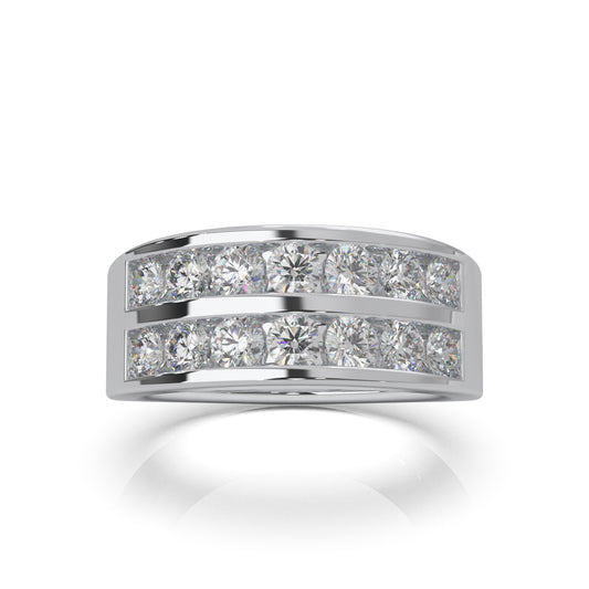 1.60 ct Lab Grown Diamond 2 Row Round Cut Channel Wedding Band in 14k White Gold