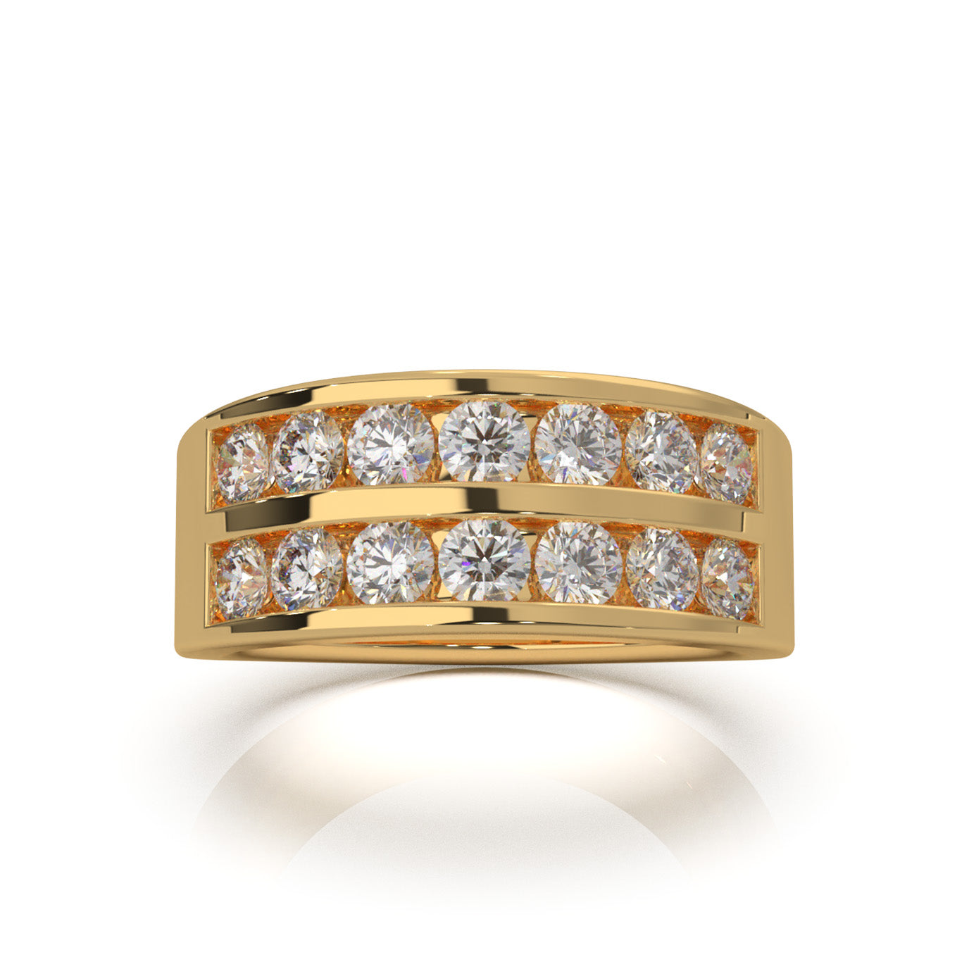 1.60 ct Moissanite 2 Row Round Cut Channel Wedding Band in 14k Yellow Gold