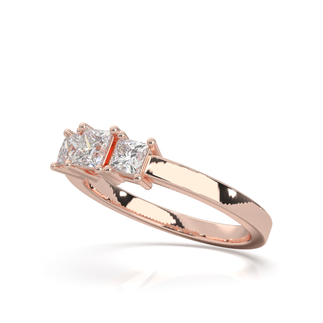 0.85 ct Natural Diamond Princess Cut 3 Stone Ring in 14k Rose Gold