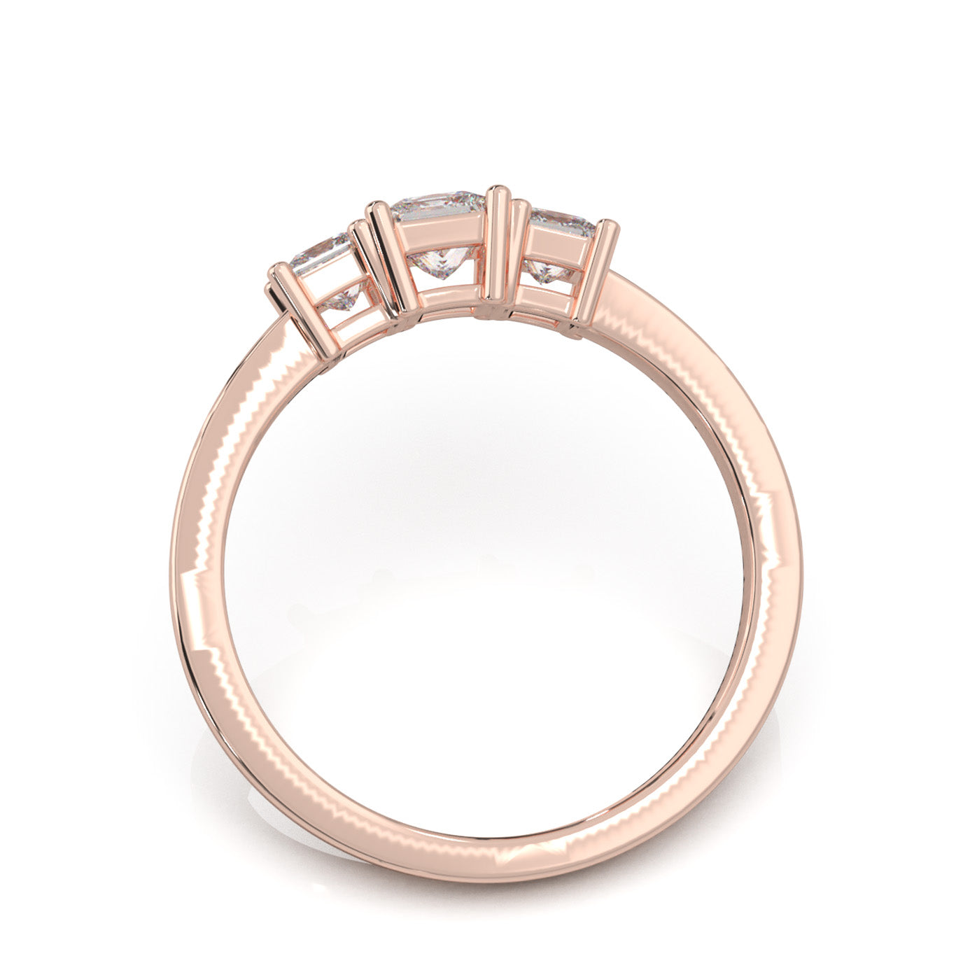 0.85 ct Natural Diamond Princess Cut 3 Stone Ring in 10k Rose Gold