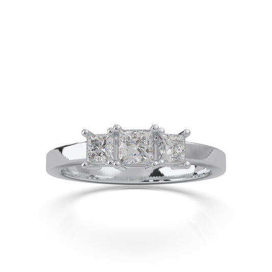 0.85 ct Moissanite Princess Cut 3 Stone Ring in 10k White Gold