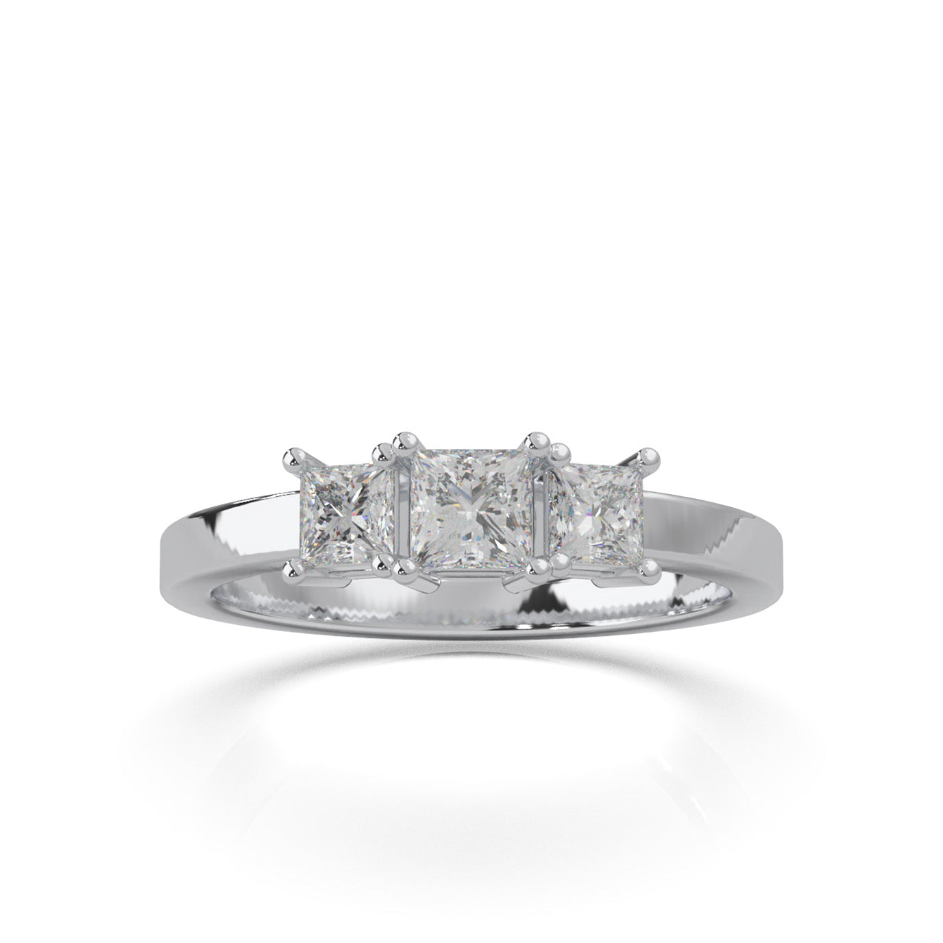 0.85 ct Natural Diamond Princess Cut 3 Stone Ring in 14k White Gold